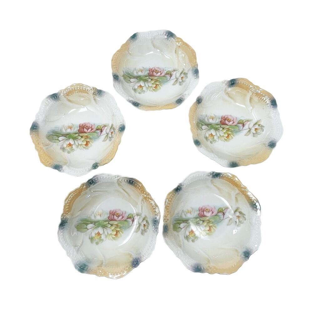 Vintage Leuchtenburg Germany Porcelain Water Lily Bowls Lot Scallop Delicate MCM